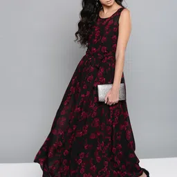 Harpa Women Black & Maroon Printed Maxi Dress-picture-9