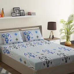 SWAYAM Blue & White Ethnic Motifs 144 TC Cotton 1  King Bedsheet with 2 Pillow Covers-image-78
