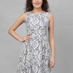 Gipsy Women Blue Self Design A-Line Dress-picture-9