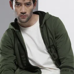 The Indian Garage Co Men Olive Green Hooded Sweatshirt-picture-47