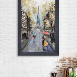nest ART Blue and Yellow Watercolor Synthetic Wood Wall Art Romance Near Eiffel Tower-33