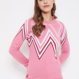 JUMP USA Women Acrylic Pink & White Printed Pullover Sweater-image-18