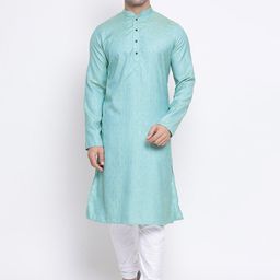 NAMASKAR Men Blue Cotton Printed Straight Kurta-image-74