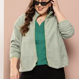 Sztori Plus Size Women Sherpa Fleece Tailored Jacket-23