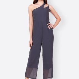 SCORPIUS Grey Solid One-Shoulder Basic Jumpsuit-1