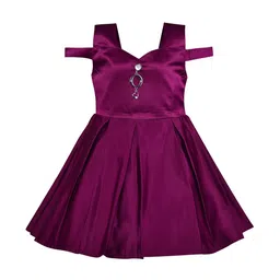 Wish Karo Girls Purple Solid Silk Fit and Flare Embellished Dress-image-92