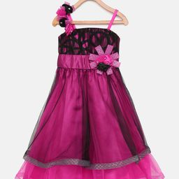Actuel Girls Fuchsia & Black Self Design Gown Dress-picture-7