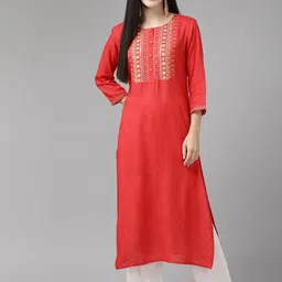Cayman Ethnic Motifs Yoke Design Thread Work Pure Cotton Kurta-image-45