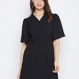 Imfashini Women Black Solid Fit and Flare Dress-image-68