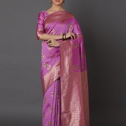 Mitera Pink & Gold-Toned Silk Blend Woven Design Kanjeevaram Saree-image-72