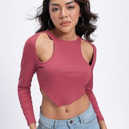 glitchez Slant & Slay Cut Out Detail Asymmetric Hem Top-image-76