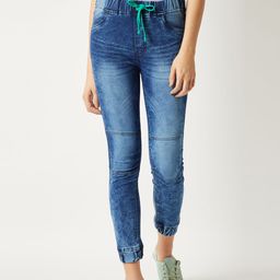 Miss Chase Women Blue Regular Fit Faded Joggers-image-76