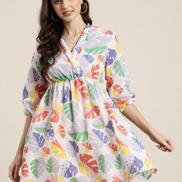 HERE&NOW Floral Print Puff Sleeve Empire Mini Dress-image-91