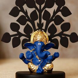 eCraftIndia Gold-Plated & Blue Mukut Ganesha with Wooden Tree Showpiece-image-88