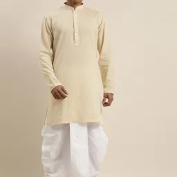 VASTRAMAY Men Beige Pure Cotton Kurta with Dhoti Pants-image-29