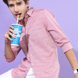 HIGHLANDER Men Coral Slim Fit Striped Casual Shirt-image-78
