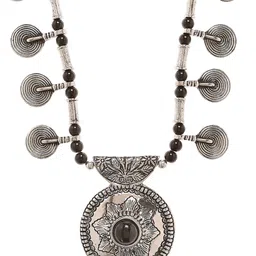 Bamboo Tree Jewels Oxidized Black & Silver-Toned Handcrafted Necklace-picture-48