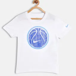Nike Boys White & Blue Pure Cotton Brand Logo Printed Geometrics Bball T-shirt-image-91