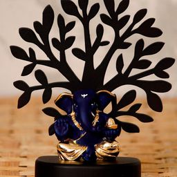 eCraftIndia Gold-Plated Blue & Black Handcrafted Lord Ganesha Idol with Tree Showpiece-image-22