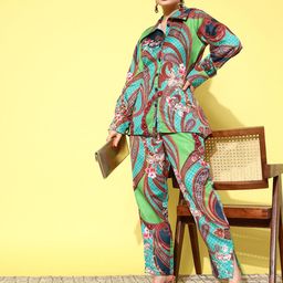 Yufta Women Printed Satin Shirt with Trousers-picture-52