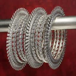 Anouk Women Set Of 6 Silver Toned German Silver Oxidised Bangles-image-78