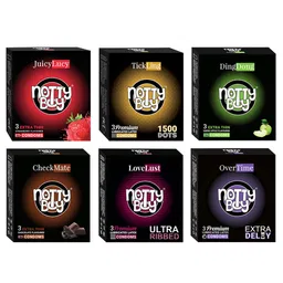 noTTy Boy Set of 6 Extra Thin-Ribbed-Apple Flavour Condoms-3Pcs each-8