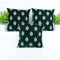 Decoghar Green 3 Pieces Embroidered Square Cushion Covers-image-13