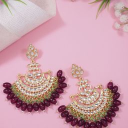 I Jewels Gold-Plated Kundan Contemporary Chandbali Earring-35