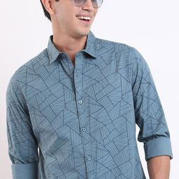 HIGHLANDER Geometric Printed Slim Fit Opaque Cotton Casual Shirt-image-11
