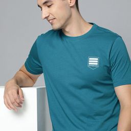 HERE&NOW Men Teal Pure Cotton T-shirt-image-5