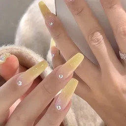 Secret Lives 24 Pcs Translucent False Nails With Studs - Yellow-25