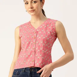 Molcha Ethnic Printed Front Open Pure Cotton Top-image-75