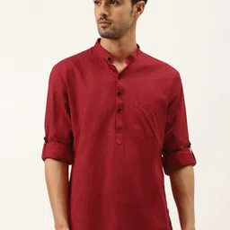 RAJUBHAI HARGOVINDAS Men Maroon Solid Straight Kurta-image-8
