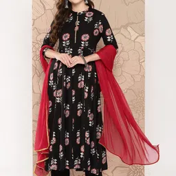 Khushal K Women Floral Printed Empire Kurta with Palazzos & With Dupatta-image-10