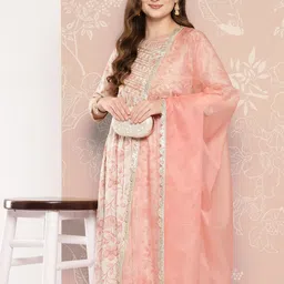 Khushal K Women Floral Embroidered High Slit Sequinned Kurta with Palazzos & With Dupatta-picture-13
