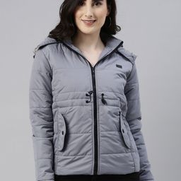 Campus Sutra Women Grey Windcheater Hooded Padded Jacket-picture-37