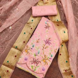Blissta Floral Embellished Organza Unstitched Dress Material-image-82