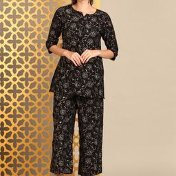 Anouk Black Floral Printed Mandarin Collar Tunic & Palazzo-picture-7