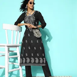 Kvsfab Women Ethnic Motifs Embroidered Regular Chikankari Kurta with Trousers-picture-58