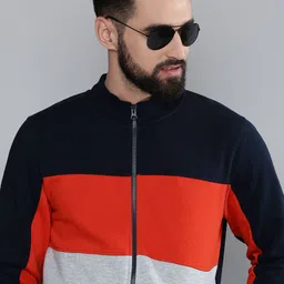 Flying Machine Men Navy Blue & Red Colourblocked Sweatshirt-picture-32
