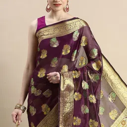 Mitera Woven Design Ethnic Motifs Zari Organza Saree-image-27