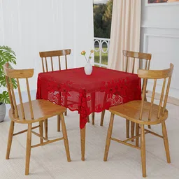 Kuber Industries Maroon Floral Cotton 4-Seater Table Cover-58