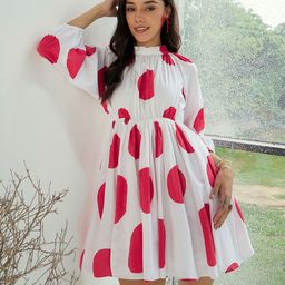 Pink Paprika by SASSAFRAS Women Polka Dot Printed Fit & Flare Dress-image-40