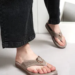 Mast & Harbour Women Textured T-Strap Flats with Laser Cuts-image-65