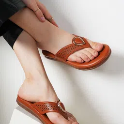 Mast & Harbour Women Textured T-Strap Flats with Laser Cuts-17