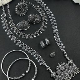 NAMAN ARTS Mukti Silver Plated Oxidised Jewellery Set-40