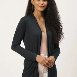 Trend Arrest Women Dark Green Solid Open Front Shrug-image-8