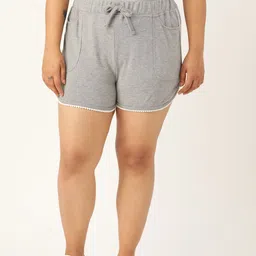 Rute Women Plus Size Grey Melange Solid Slim Fit Regular Shorts-image-96