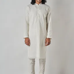 Bubber Blu Bradford Self Designed Mandarin Collar Dobby Weave Cotton Straight Kurta-image-32
