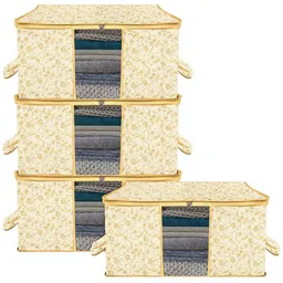 Kuber Industries Cream 4 Pieces Printed Saree Organizers-image-49